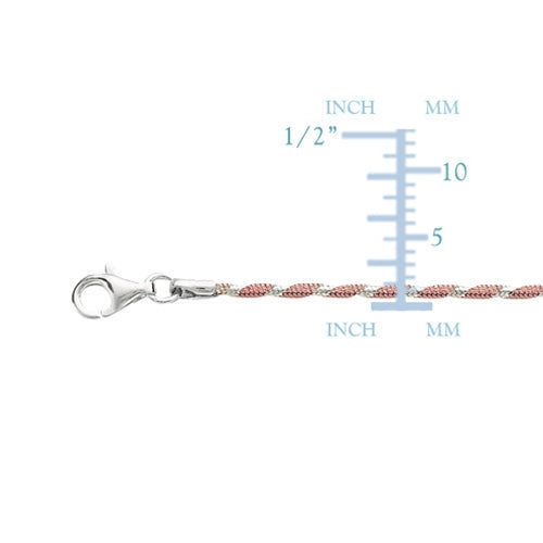 Pink And White Diamond Cut Anklet In Sterling Silver, 10" fine designer jewelry for men and women