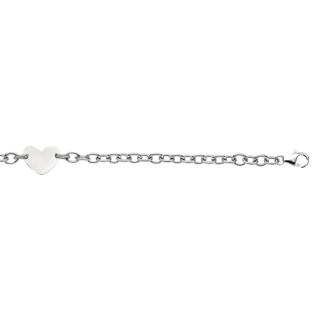 Sterling Silver Oval Link Chain And Heart Charm Women's Bracelet, 7.25" fine designer jewelry for men and women