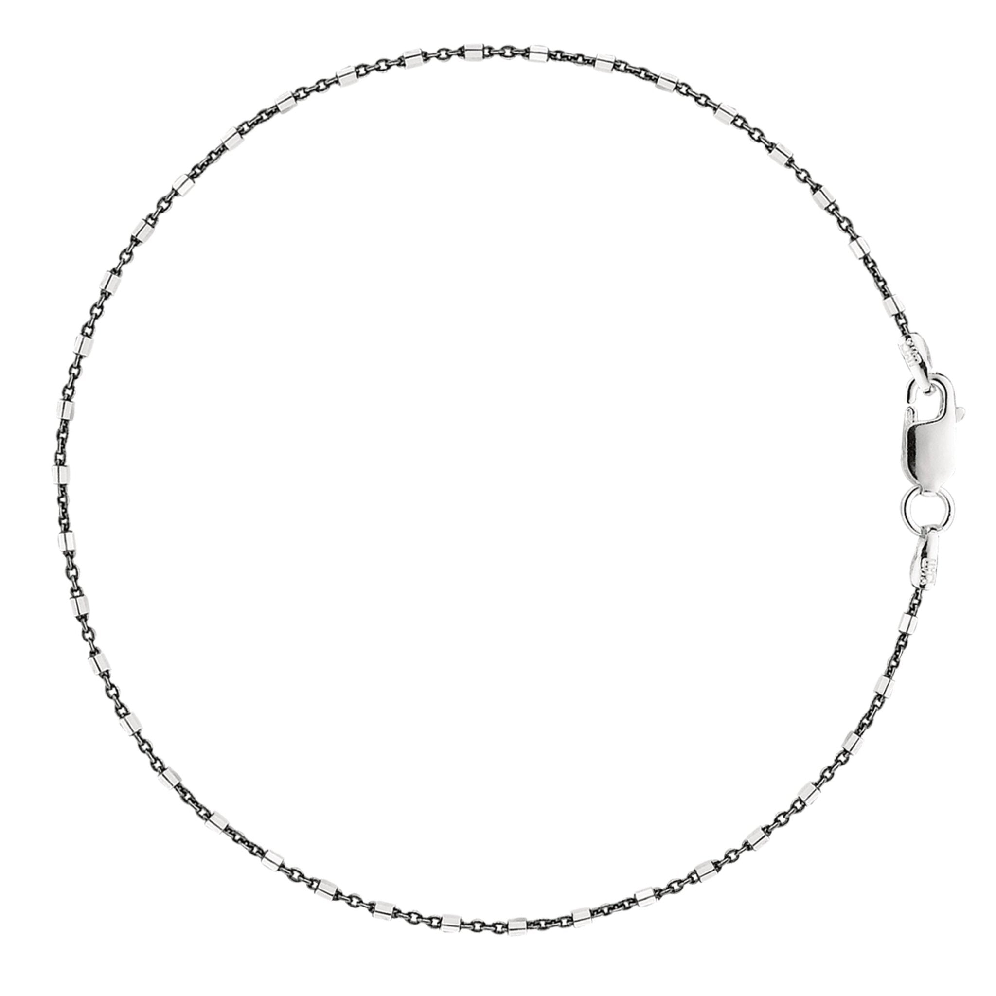Black And White Barrel Bead Style Chain Anklet In Sterling Silver
