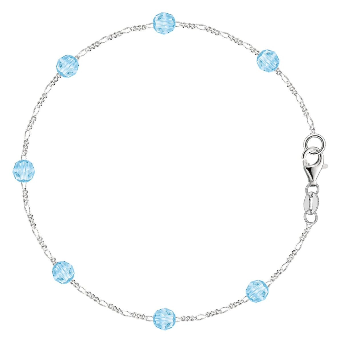 Blue Synthetic Resin Bead Chain Anklet In Sterling Silver