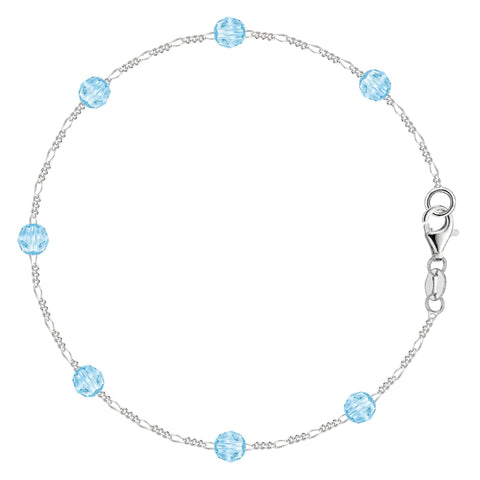 Blue Synthetic Resin Bead Chain Anklet In Sterling Silver