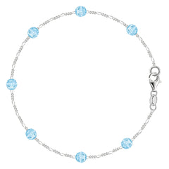 Blue Synthetic Resin Bead Chain Anklet In Sterling Silver