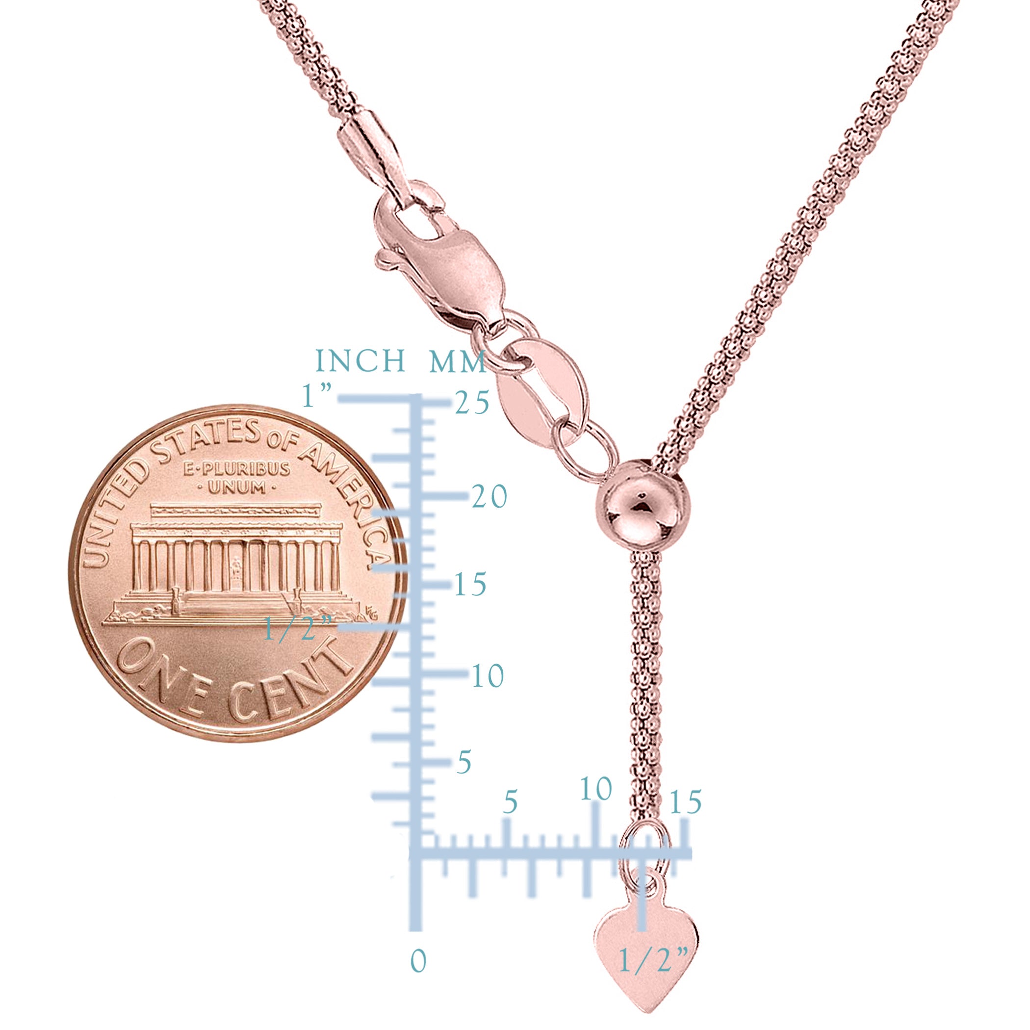 14k Rose Gold Adjustable Popcorn Link Chain Necklace, 1.3mm, 22"