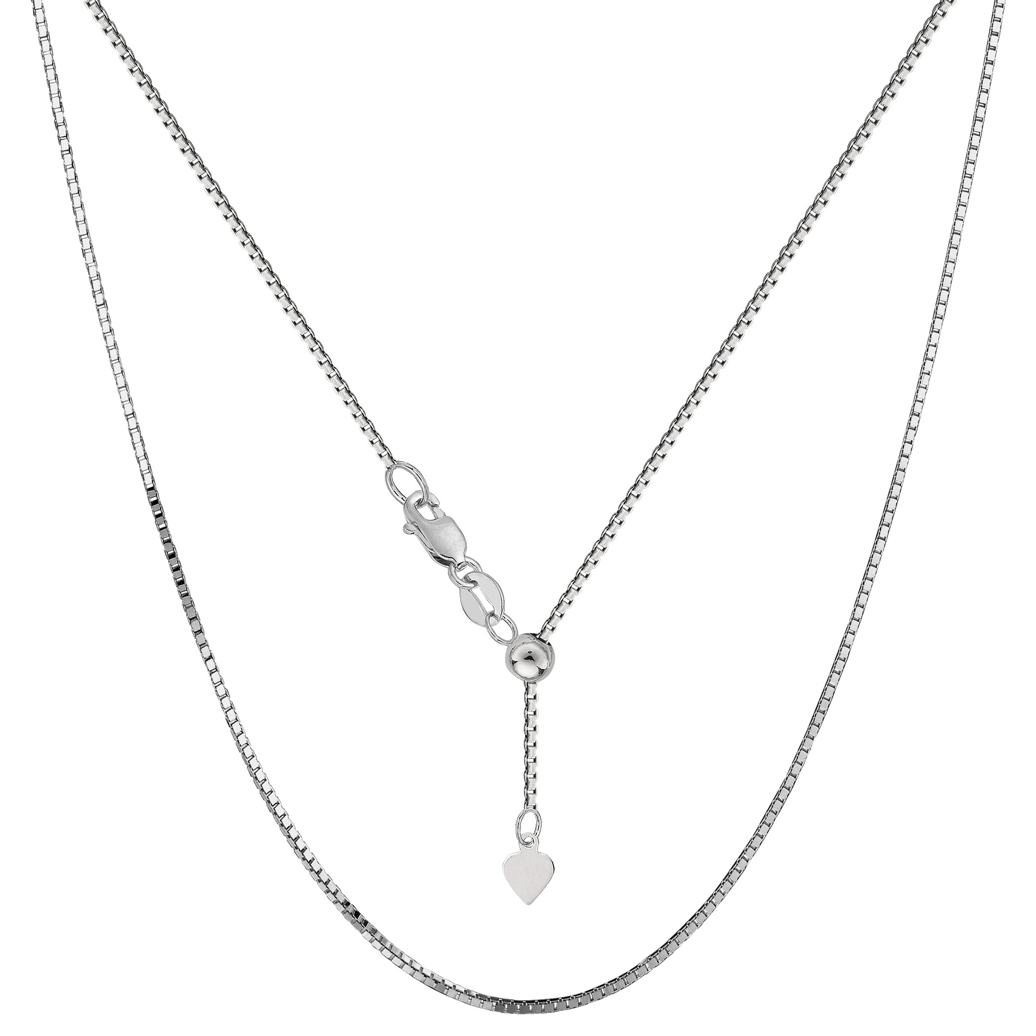 14k White Gold Adjustable Box Link Chain Necklace, 0.85mm, 22" fine designer jewelry for men and women