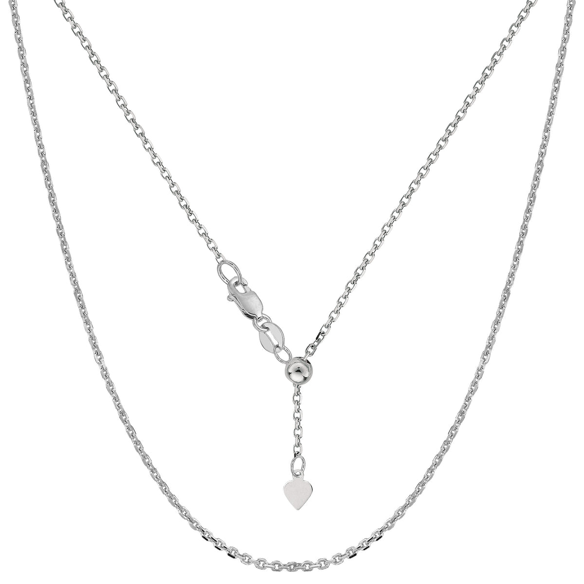 14k White Gold Adjustable Cable Link Chain Necklace, 0.9mm, 22"