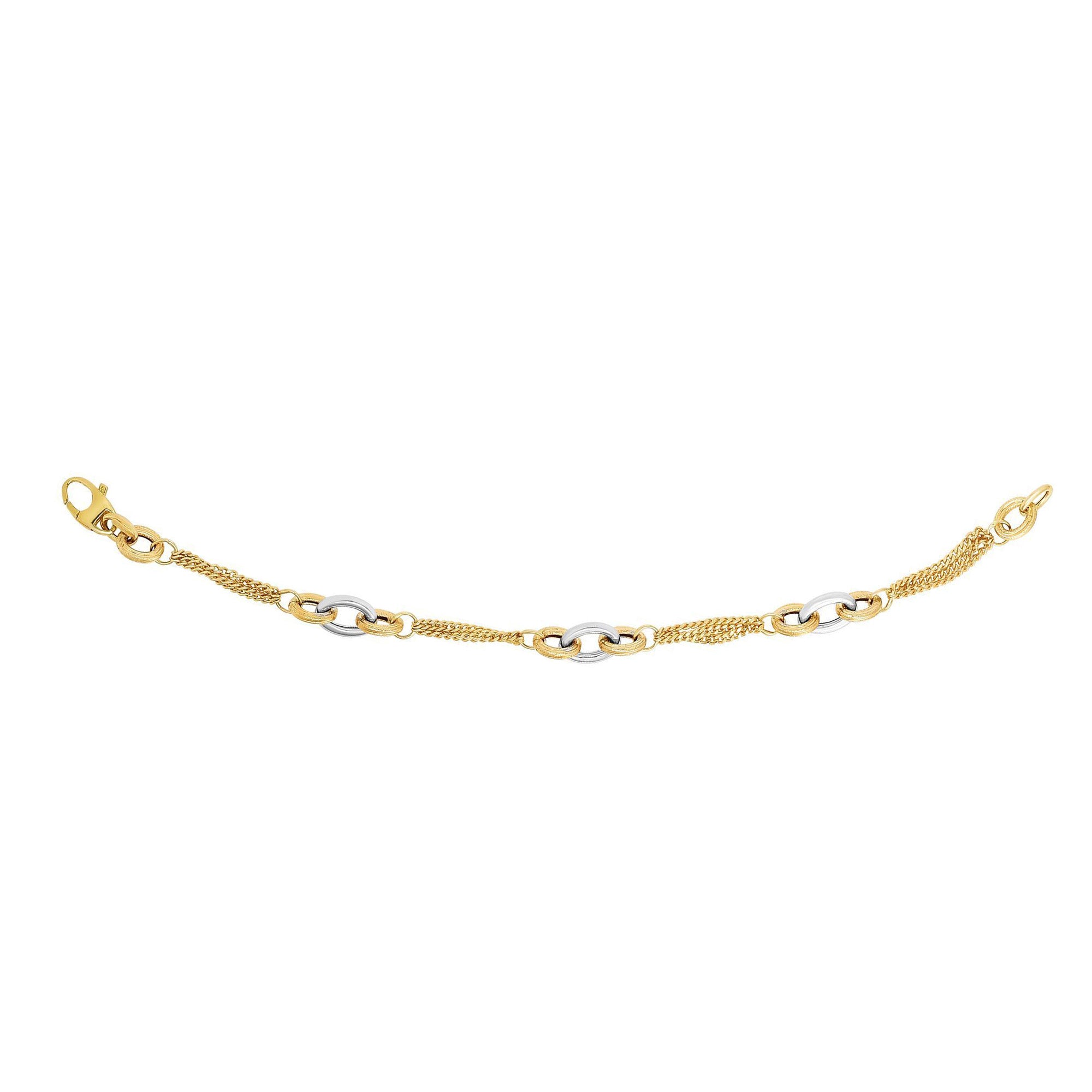 14k Yellow Gold Triple Stranded Gourmette Chain Bracelet, 7.5" fine designer jewelry for men and women