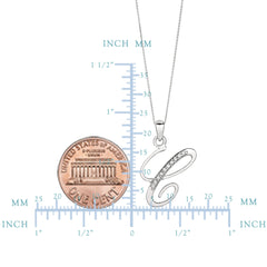 "C" Sterling Silver Rhodium Plated Script Initial Letter With Diamonds On 18 Inch Chain ( 0.05 Tcw) - JewelryAffairs