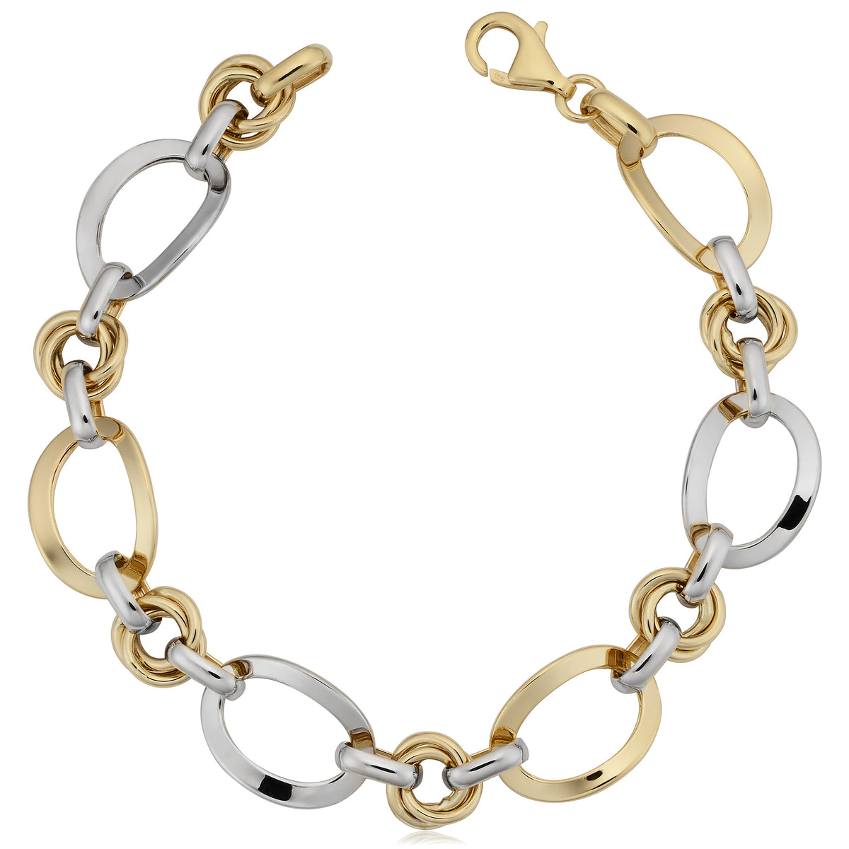 14k White And Yellow Gold Oval Link Womens Bracelet, 7.5"