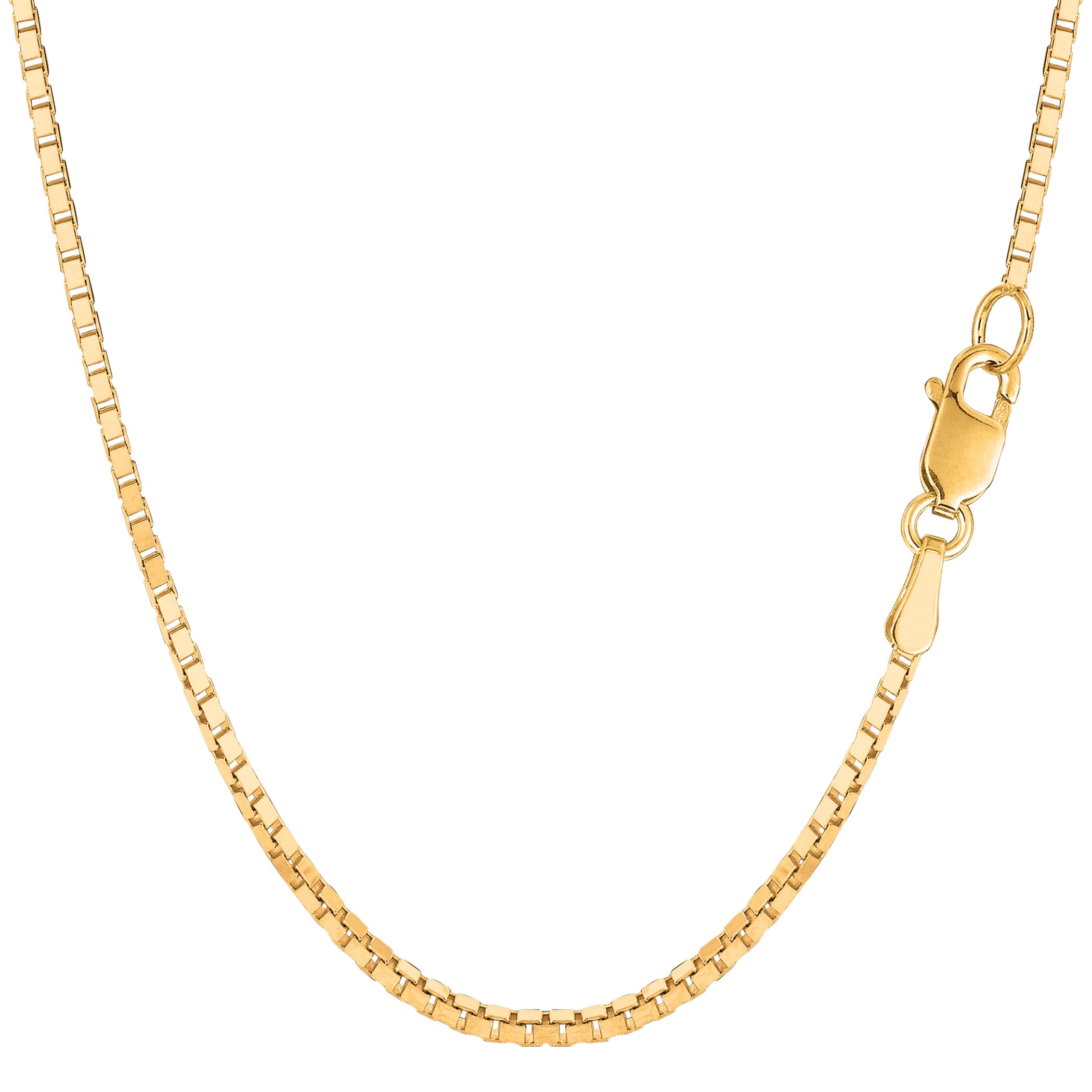 14k Yellow Solid Gold Mirror Box Chain Necklace, 1.7mm fine designer jewelry for men and women