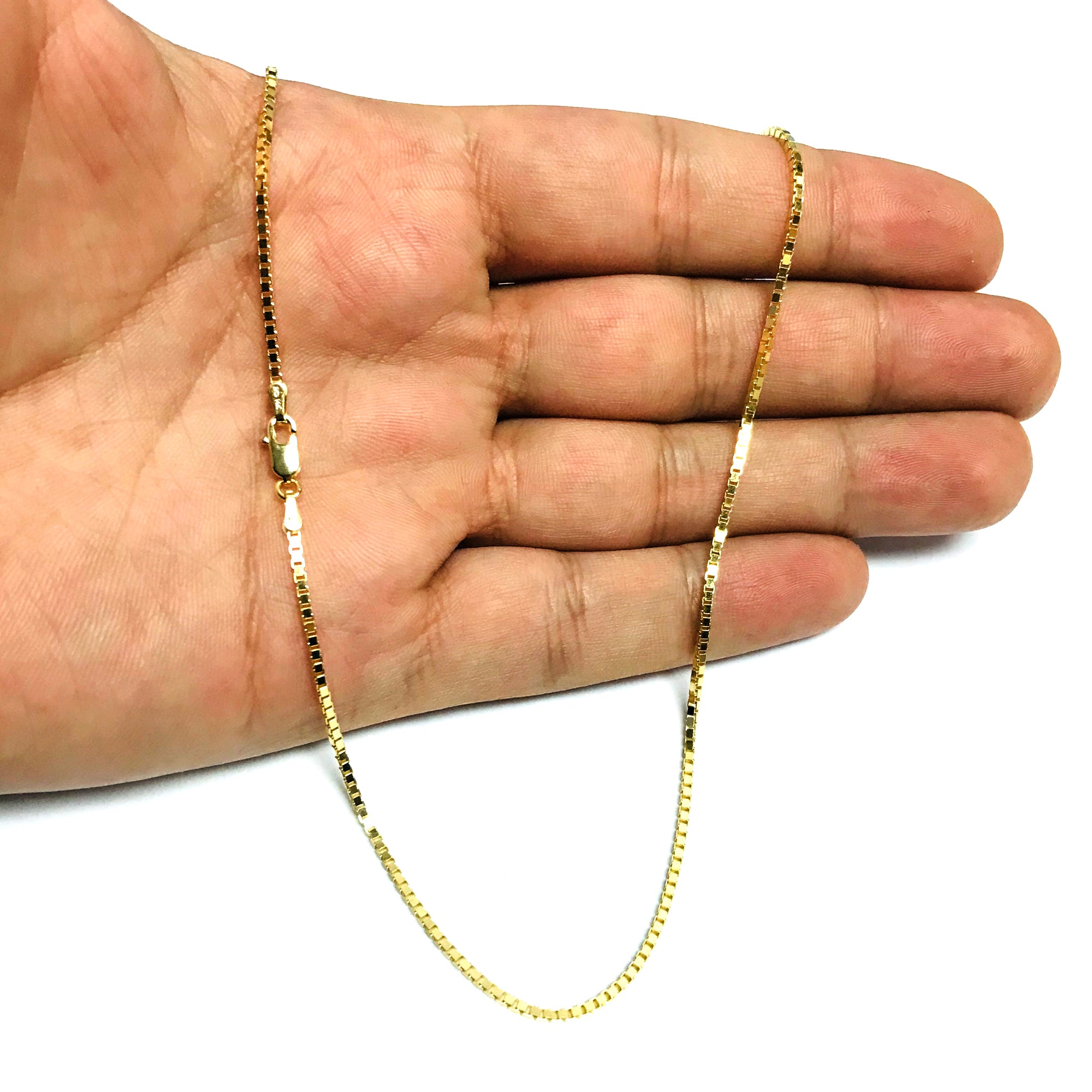 14k Yellow Solid Gold Mirror Box Chain Necklace, 1.4mm fine designer jewelry for men and women