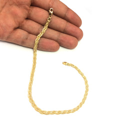 14K Yellow Gold Diamond Cut Braided Fox Chain Anklet, 10" fine designer jewelry for men and women