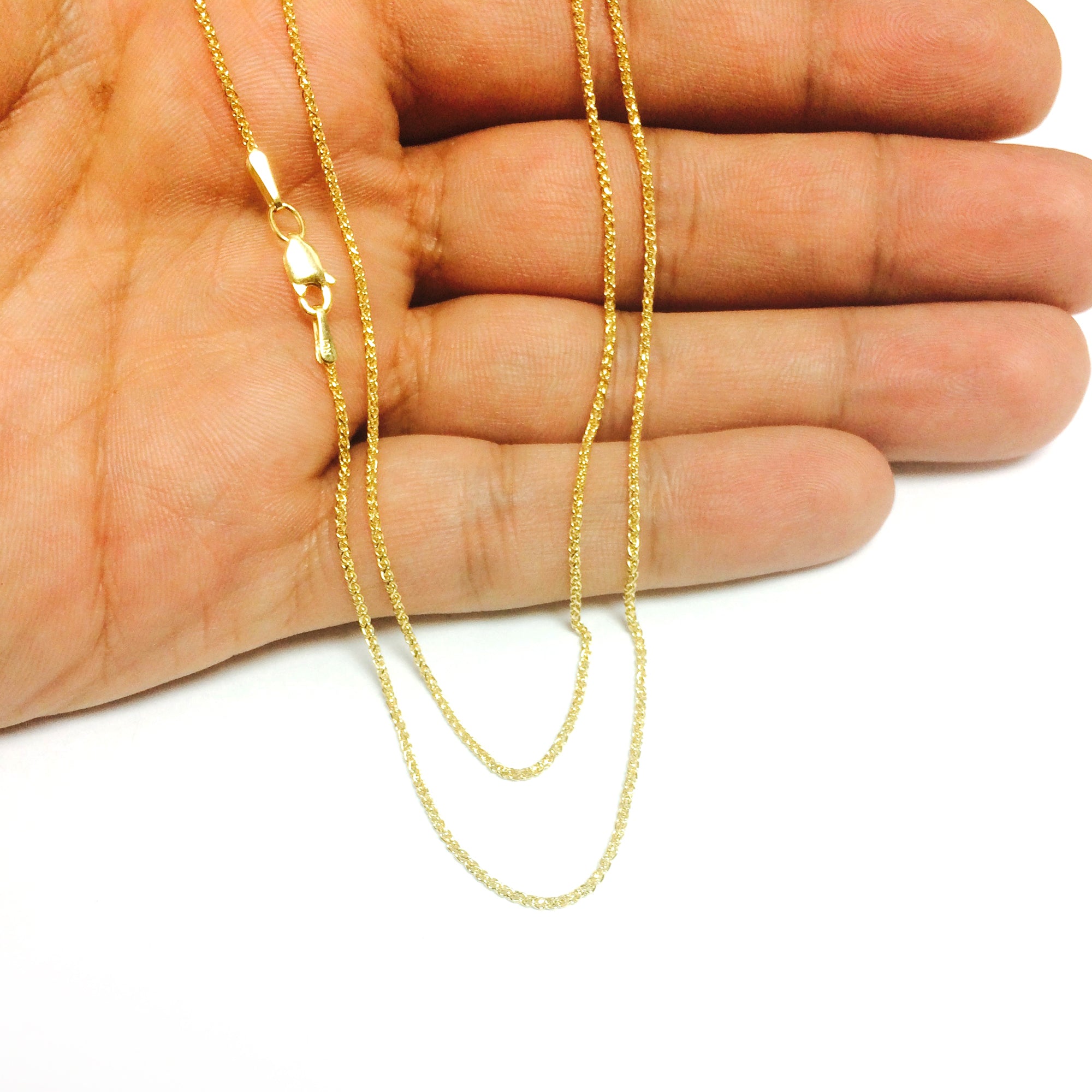 14k Yellow Gold Round Diamond Cut Wheat Chain Necklace, 1.15mm fine designer jewelry for men and women