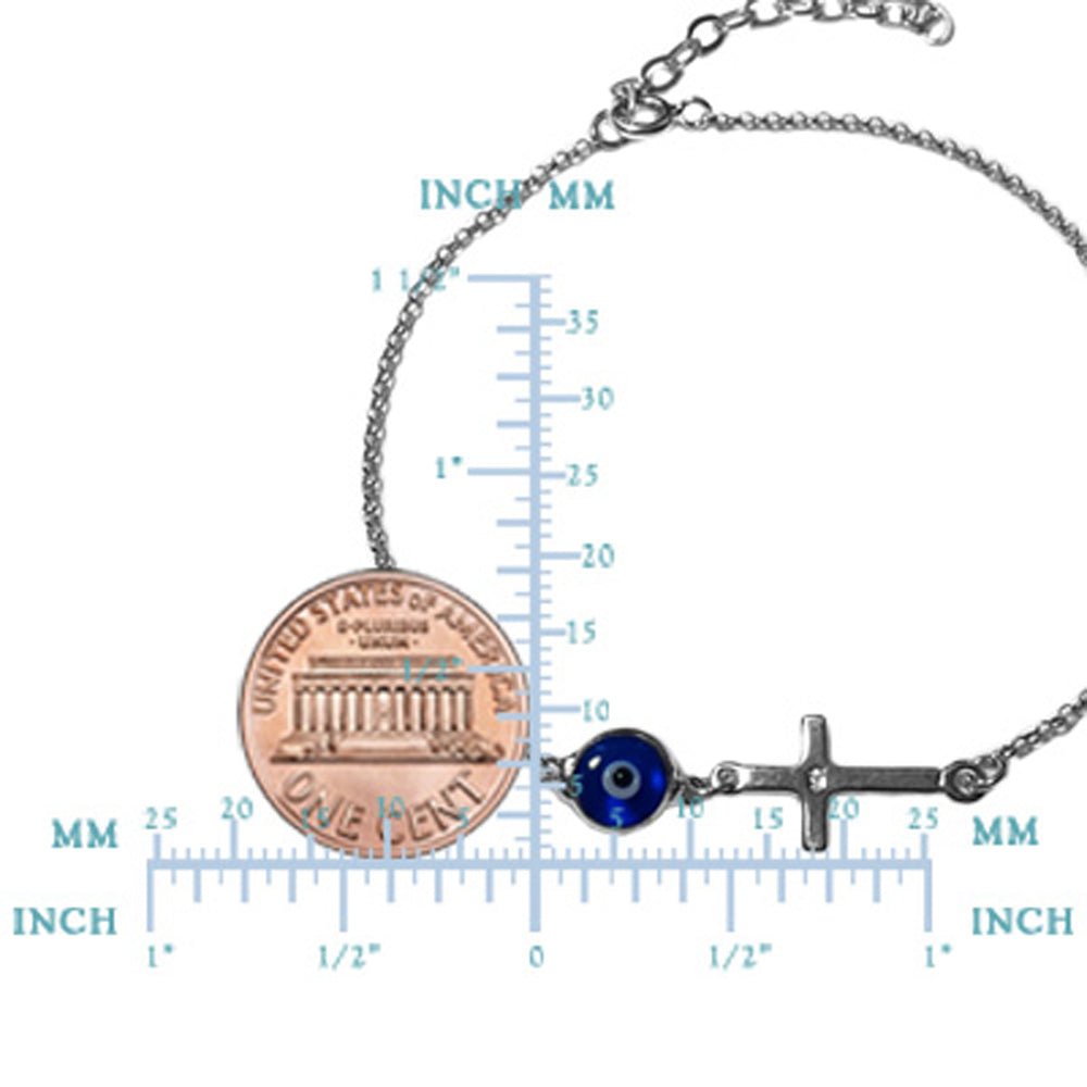 Cross Theme Double Sided Evil Eye Adjustable Necklace In Sterling Silver, 17" to 18" - JewelryAffairs
