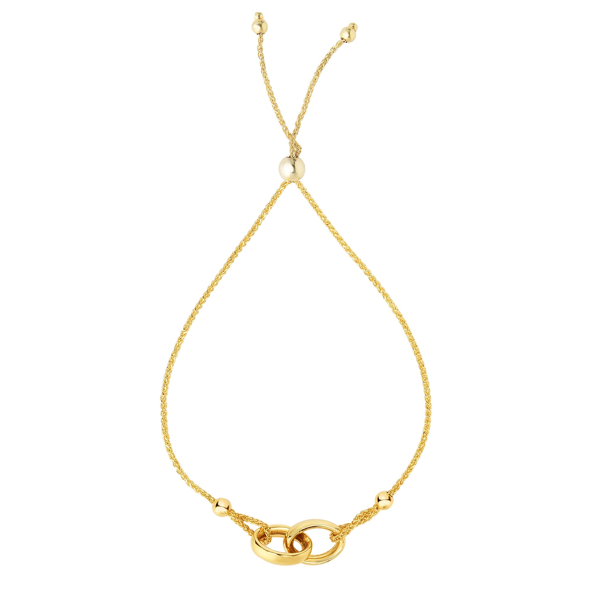 14k Yellow Gold Adjustable Rings Charms Bolo Bracelet, 9.25" fine designer jewelry for men and women