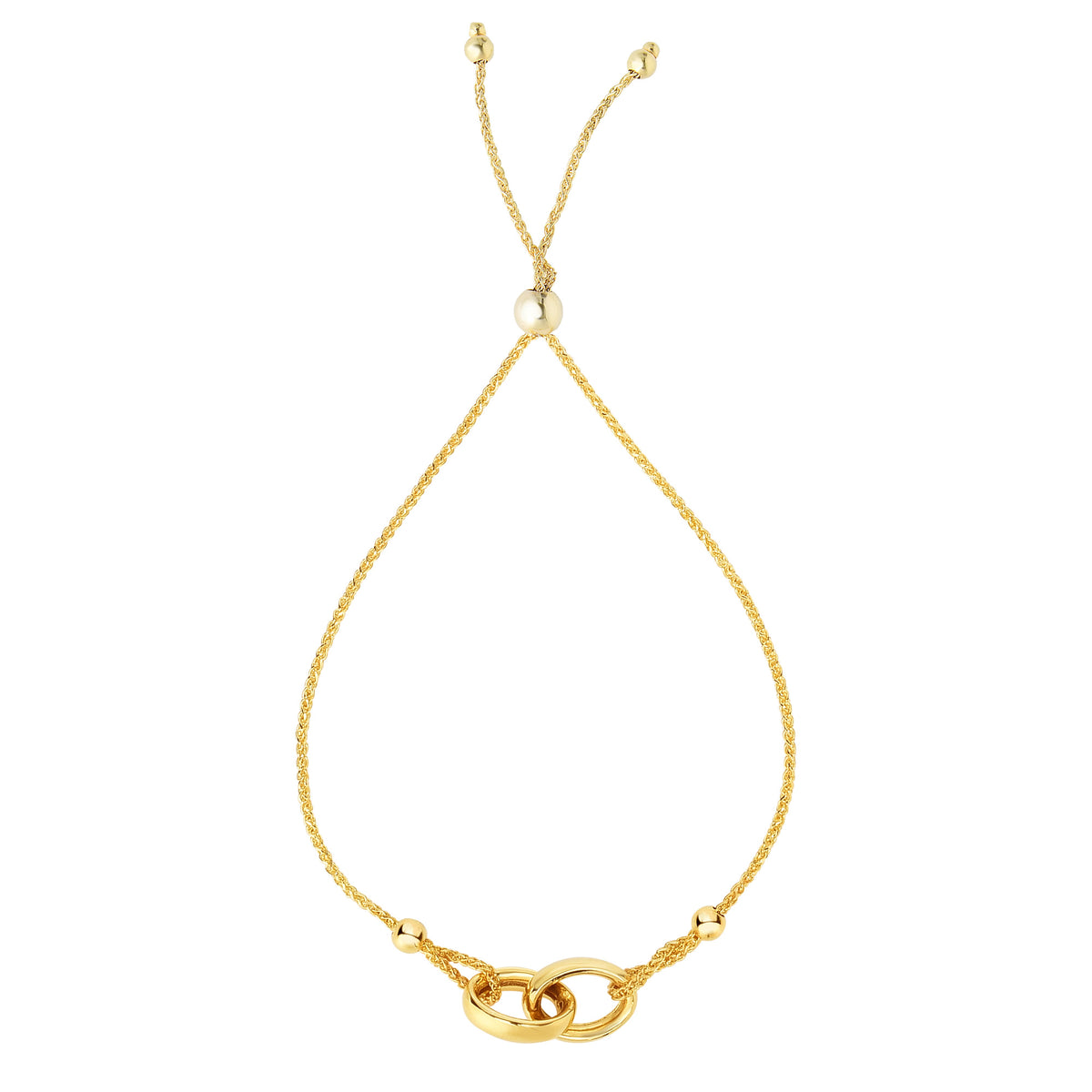 14k Yellow Gold Adjustable Rings Charms Bolo Bracelet, 9.25" fine designer jewelry for men and women