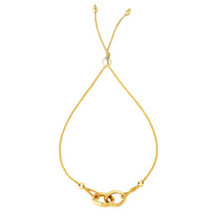 14k Yellow Gold Adjustable Rings Charms Bolo Bracelet, 9.25" fine designer jewelry for men and women