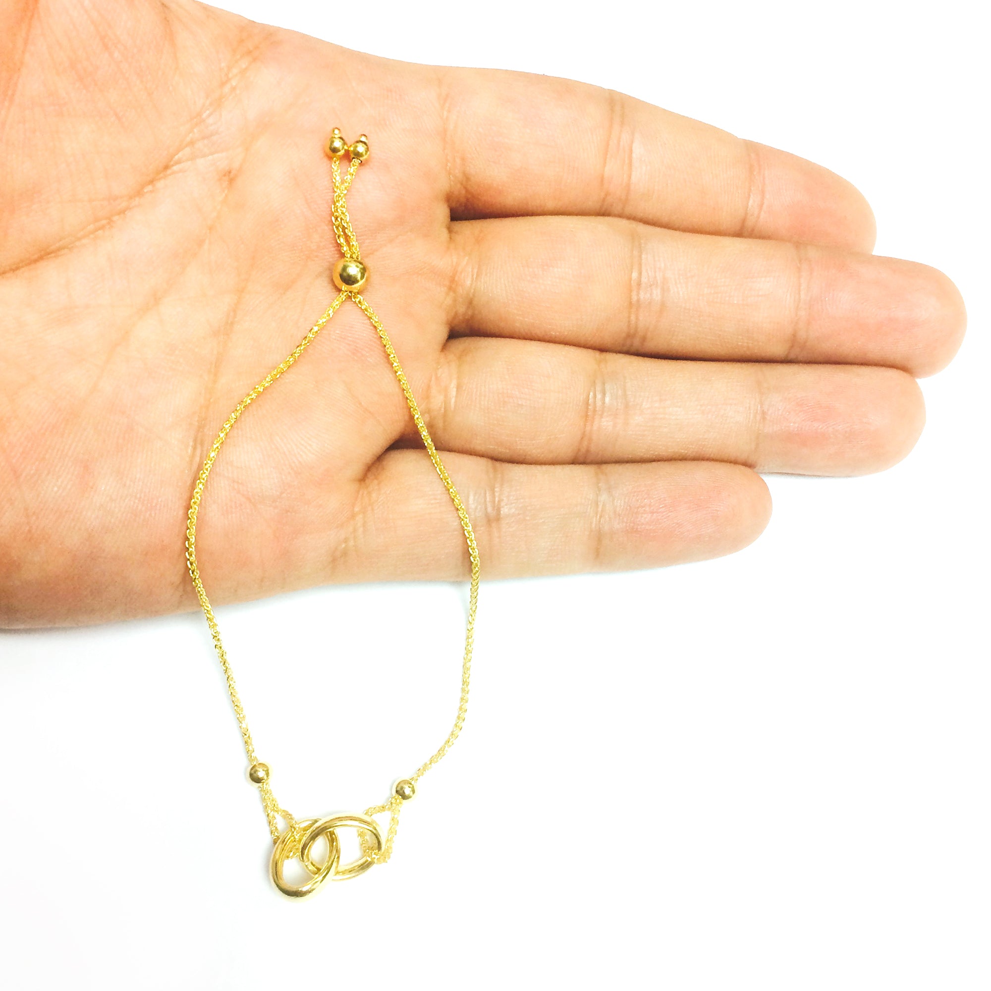 14k Yellow Gold Adjustable Rings Charms Bolo Bracelet, 9.25" fine designer jewelry for men and women