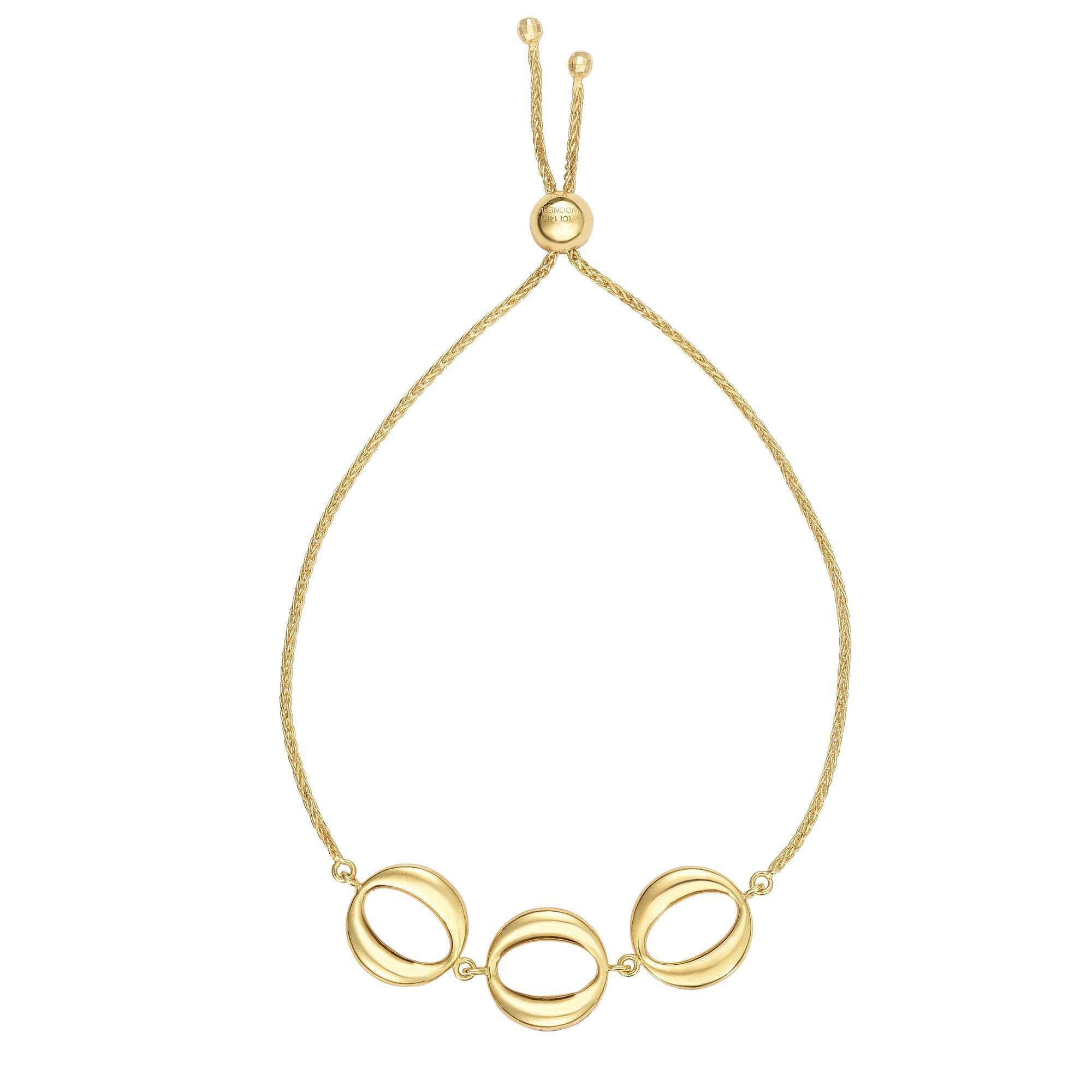 14k Yellow Gold Adjustable Circle Charms Bolo Bracelet, 9.25" fine designer jewelry for men and women