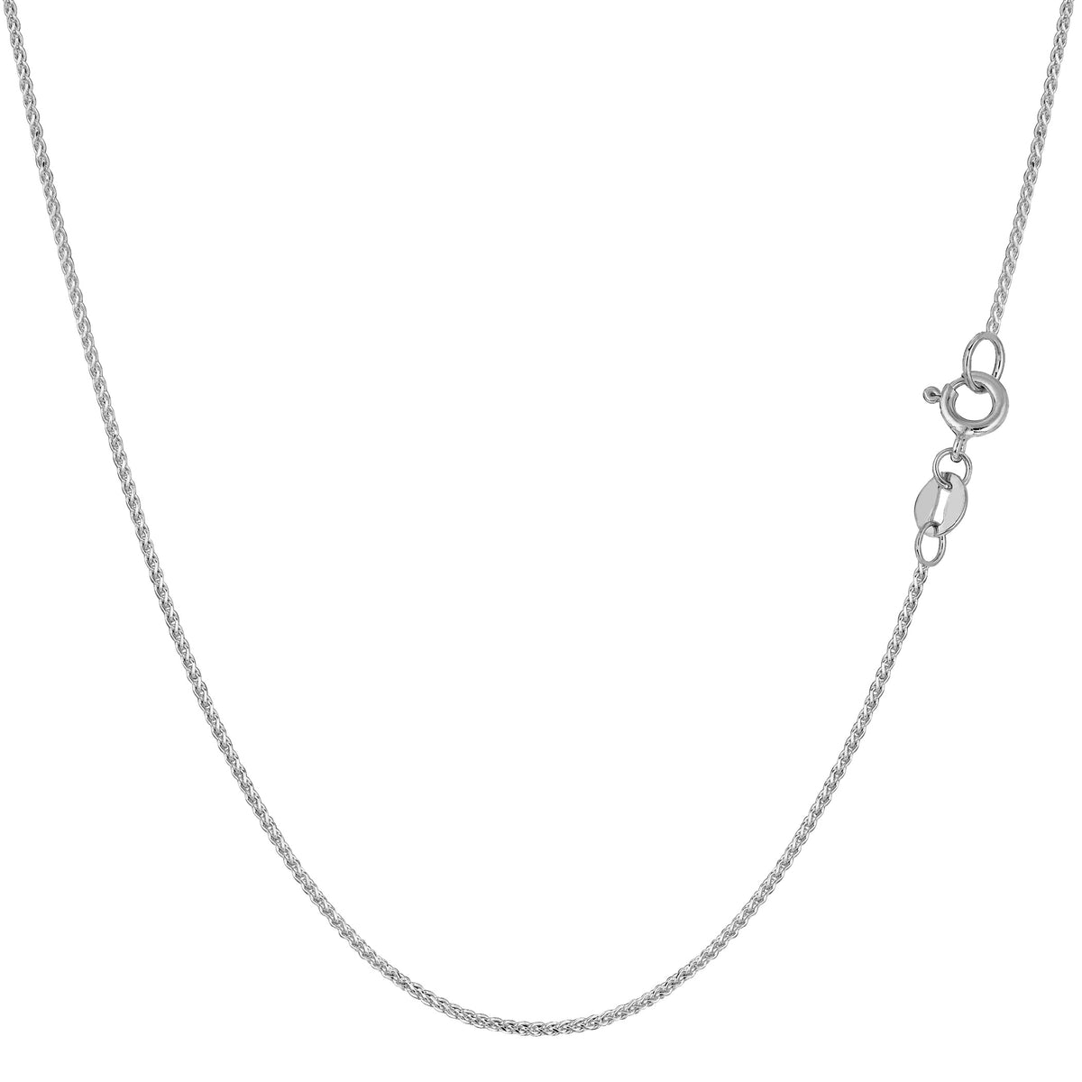 14k White Gold Round Diamond Cut Wheat Chain Necklace, 0.6mm fine designer jewelry for men and women