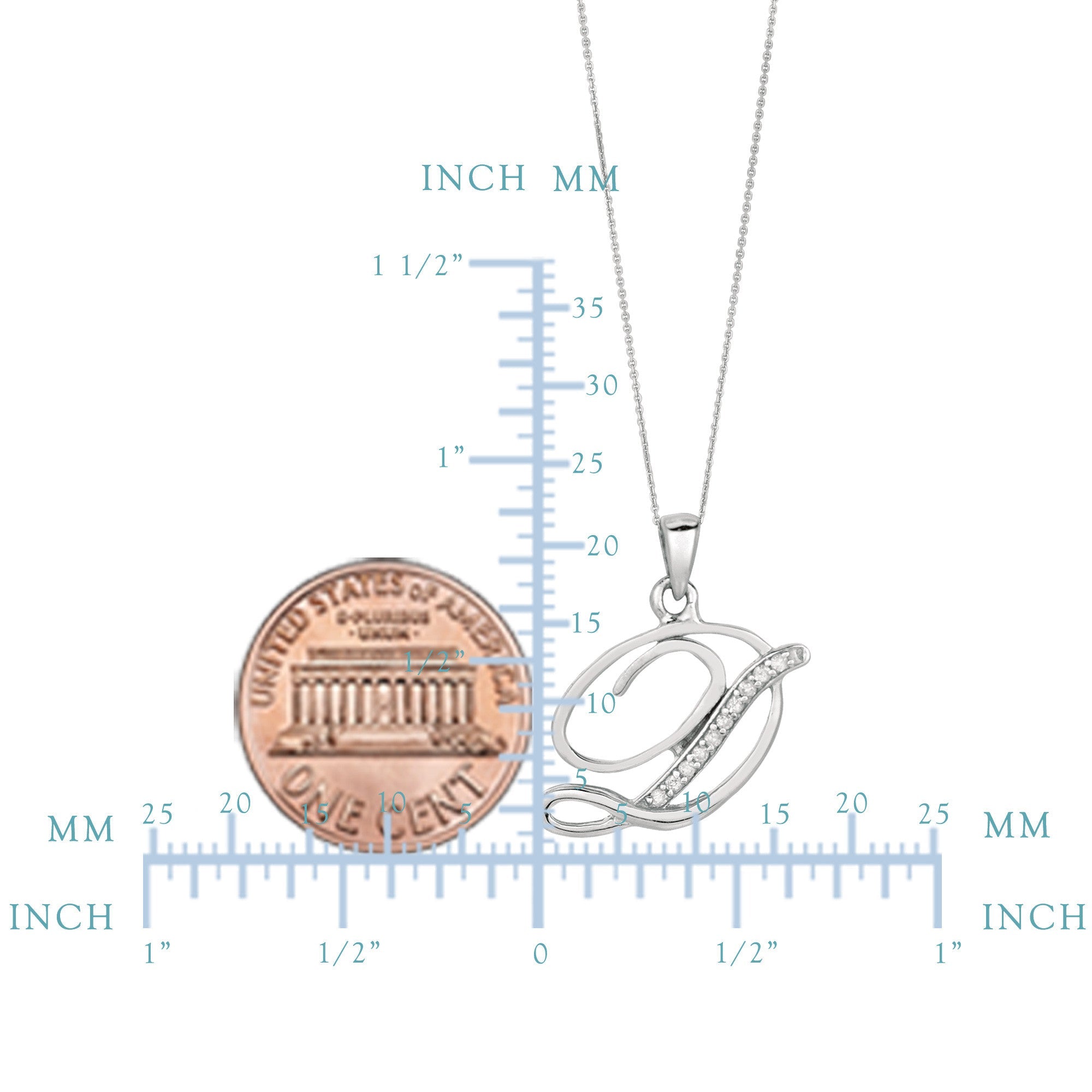 "D" Sterling Silver Rhodium Plated Script Initial Letter With Diamonds On 18 Inch Chain ( 0.05 Tcw) - JewelryAffairs