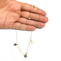 Dangle Triple Star Ad Choker 14k Yellow Gold Necklace, 16" Adjustable - JewelryAffairs