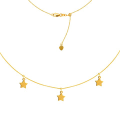 Dangle Triple Star Ad Choker 14k Yellow Gold Necklace, 16" Adjustable - JewelryAffairs