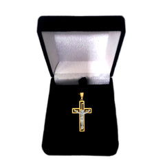 14k 2 Tone Gold Greek Key Style Crucifix Pendant fine designer jewelry for men and women