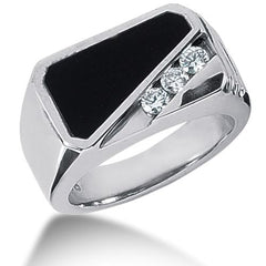 Diamond and Onyx Mens Ring in 14k white gold (0.15cttw, F-G Color, SI2 Clarity)