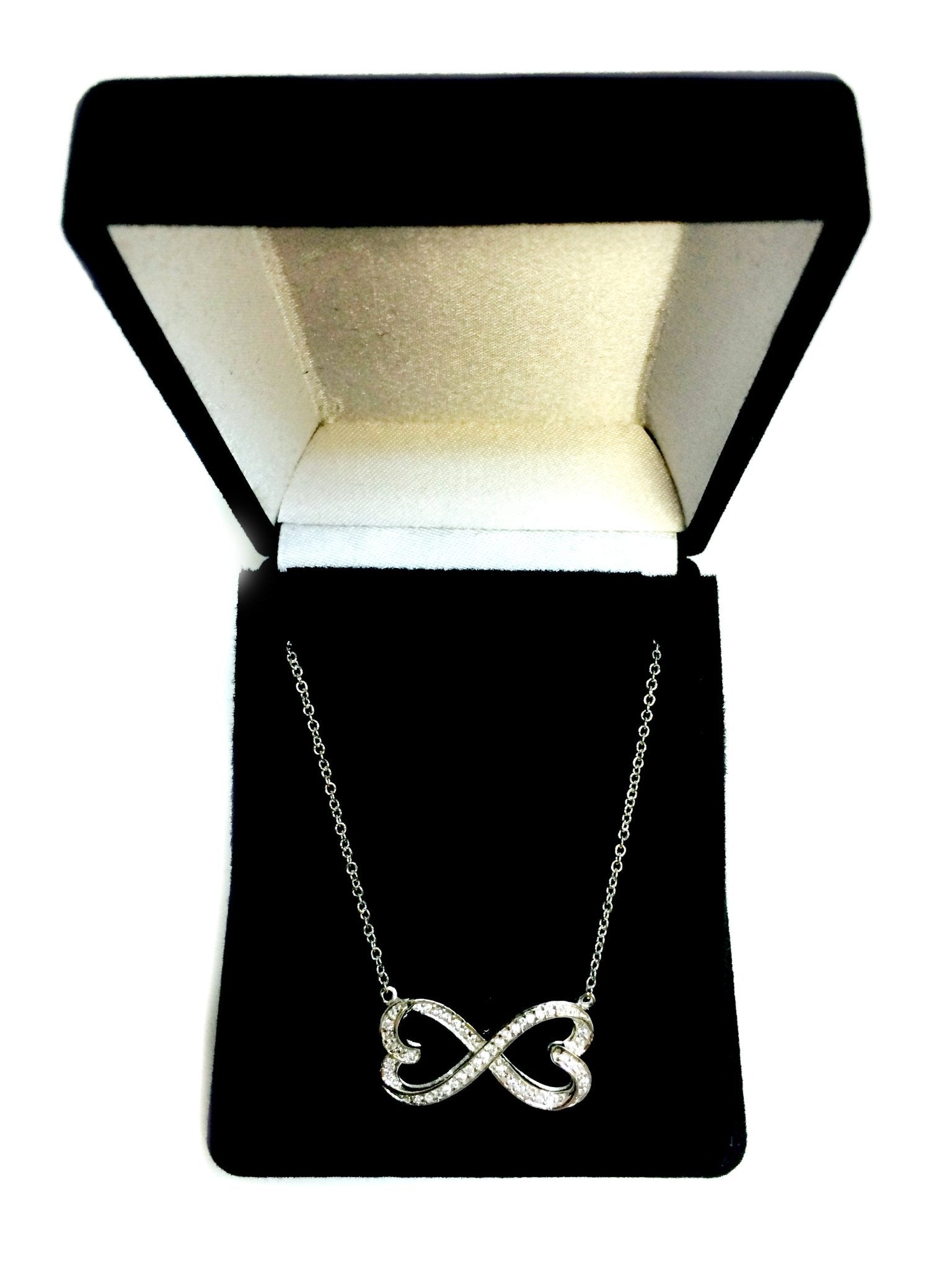 Double Heart Infinity Sign And CZ Necklace In Sterling Silver, 18" - JewelryAffairs