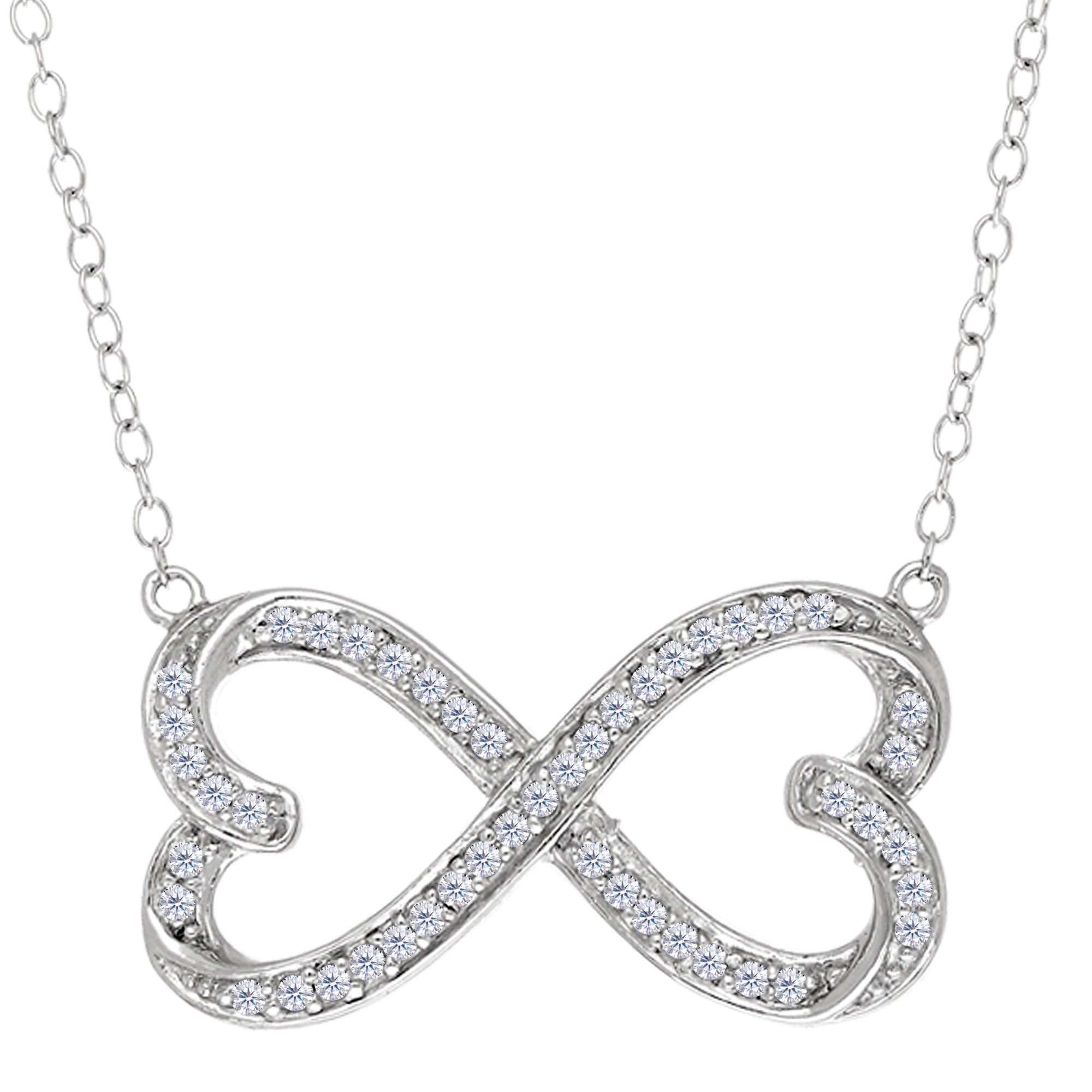 Double Heart Infinity Sign And CZ Necklace In Sterling Silver, 18" - JewelryAffairs