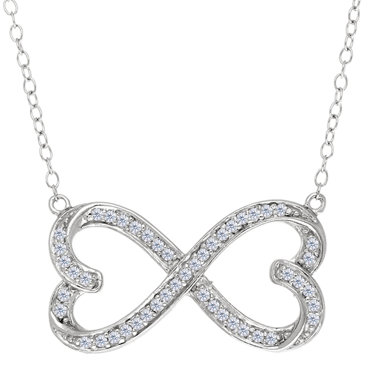 Double Heart Infinity Sign And CZ Necklace In Sterling Silver, 18" - JewelryAffairs