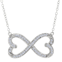 Double Heart Infinity Sign And CZ Necklace In Sterling Silver, 18" - JewelryAffairs