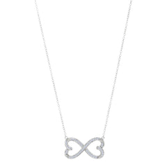 Double Heart Infinity Sign And CZ Necklace In Sterling Silver, 18" - JewelryAffairs