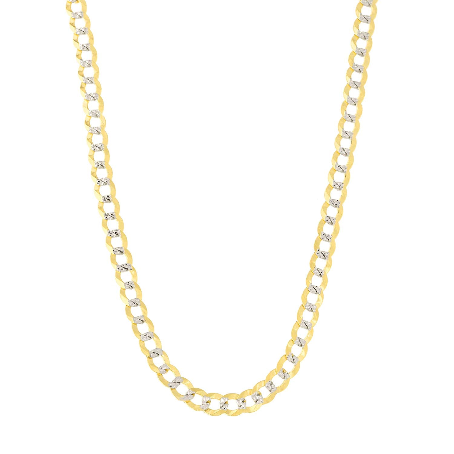 14k 2 Tone Yellow And White Gold Curb Chain Necklace, 3.2mm fine designer jewelry for men and women