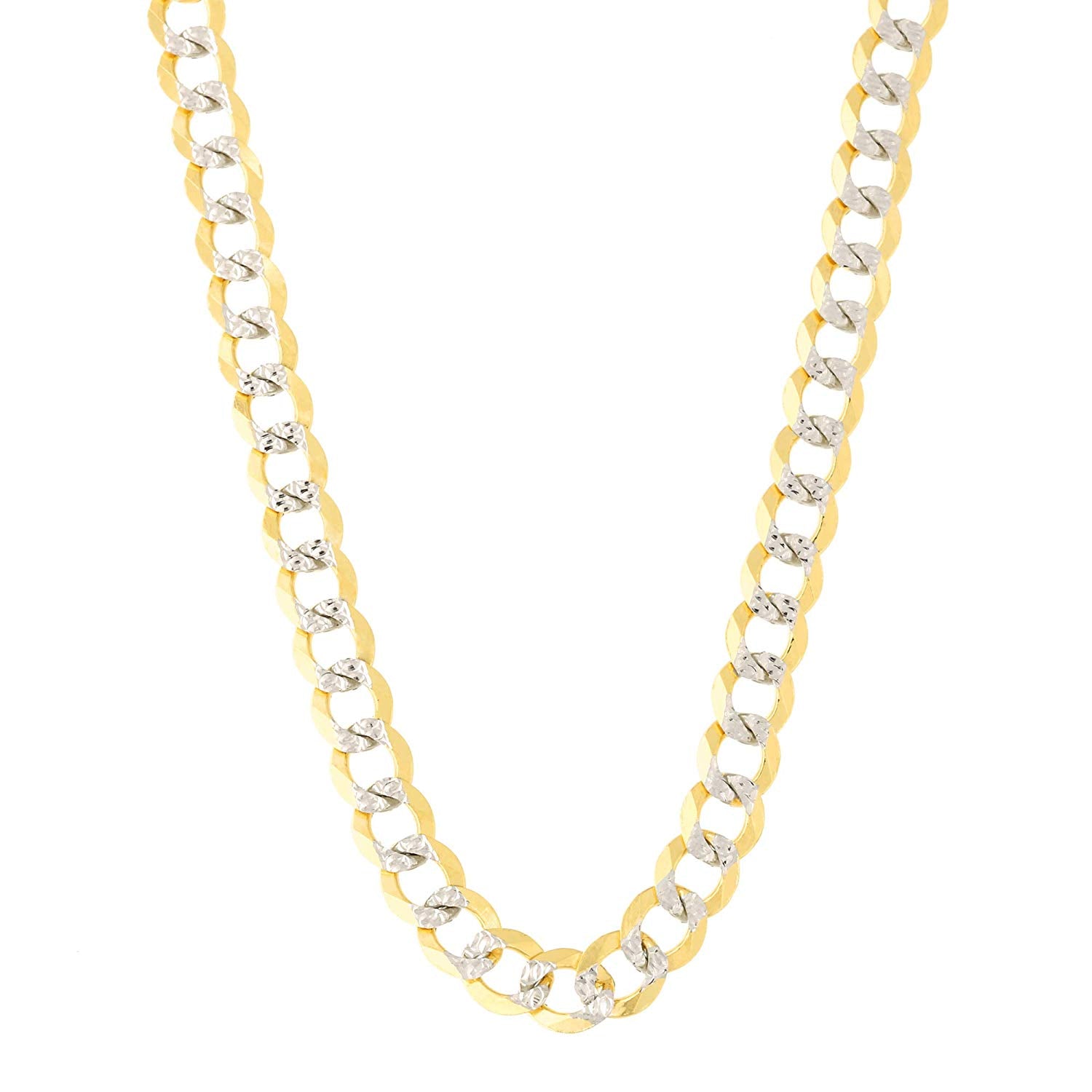 14k 2 Tone Yellow And White Gold Curb Chain Necklace, 4.7mm fine designer jewelry for men and women