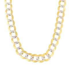 14k 2 Tone Yellow And White Gold Curb Chain Necklace, 8.2mm fine designer jewelry for men and women