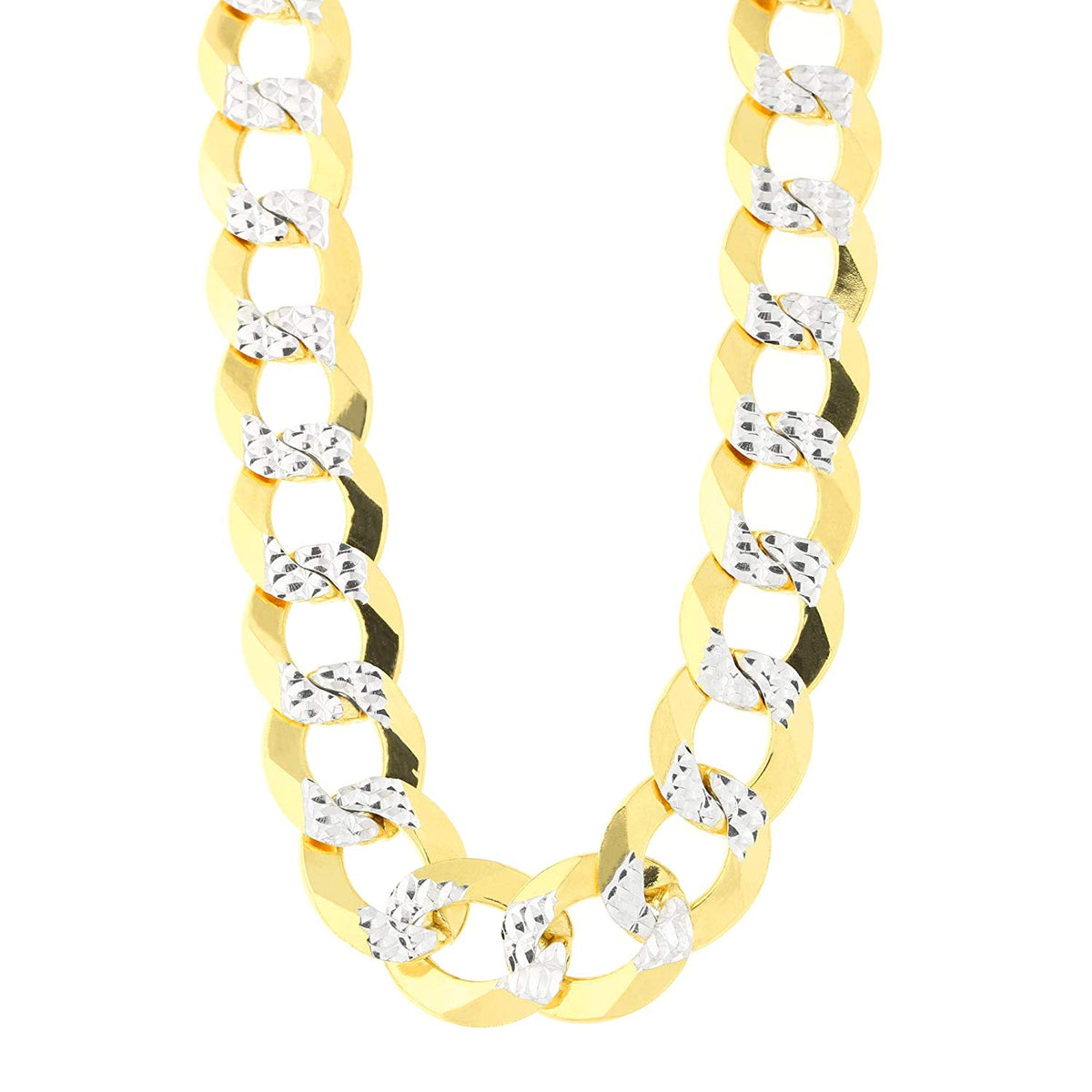 14k 2 Tone Yellow And White Gold Curb Chain Necklace, 10mm fine designer jewelry for men and women