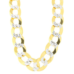14k 2 Tone Yellow And White Gold Curb Chain Necklace, 12.2mm fine designer jewelry for men and women