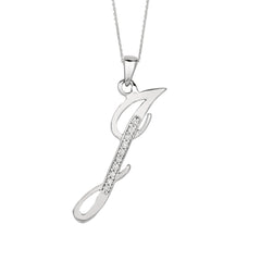 "J" Sterling Silver Rhodium Plated Script Initial Letter With Diamonds On 18 Inch Chain ( 0.05 Tcw) - JewelryAffairs
 - 1