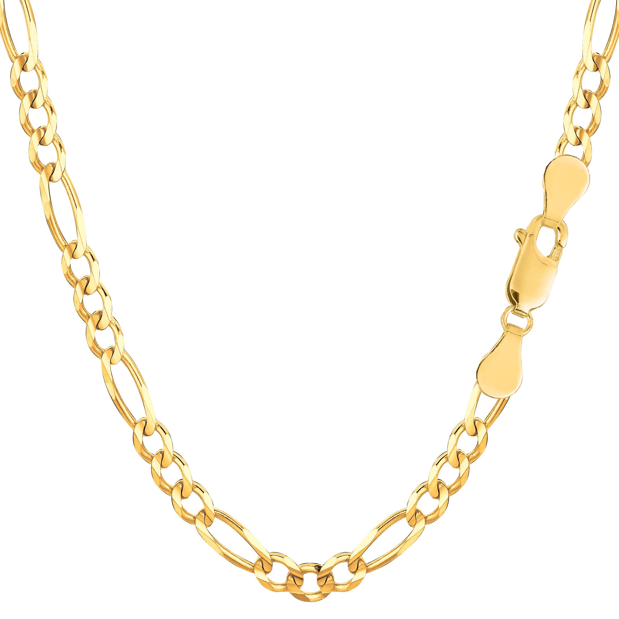 14k Yellow Solid Gold Figaro Chain Necklace, 3.6mm fine designer jewelry for men and women