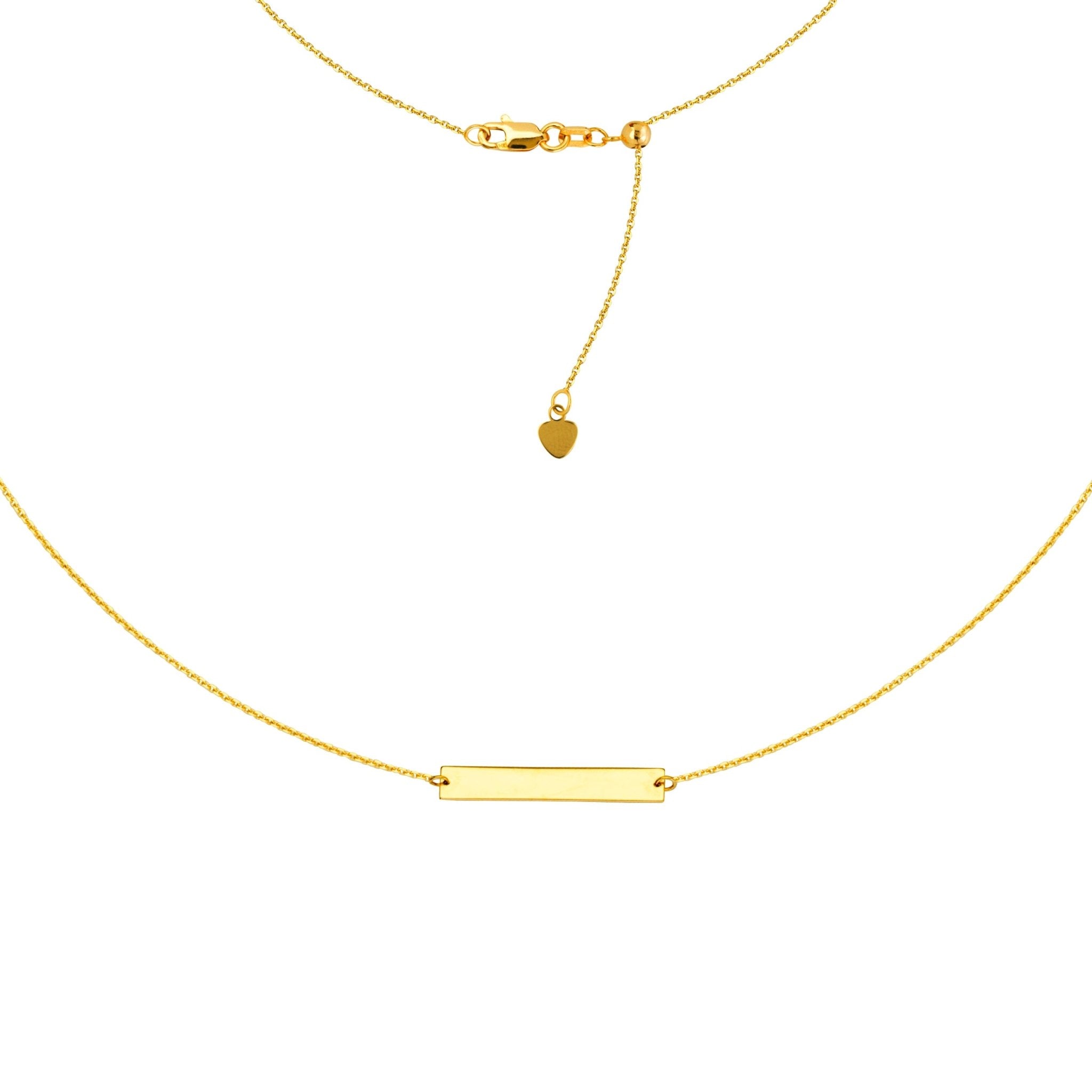 Engravable Bar Choker 14k Gold Necklace, 16" Adjustable
