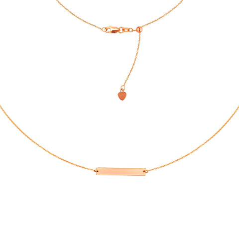 Engravable Bar Choker 14k Gold Necklace, 16" Adjustable
