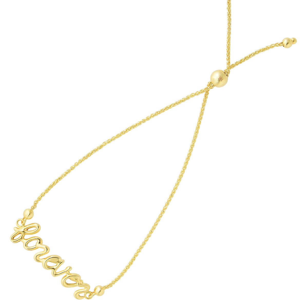 Forever In Script Element Bolo Friendship Adjustable Bracelet In 14K Yellow Gold, 9.25"