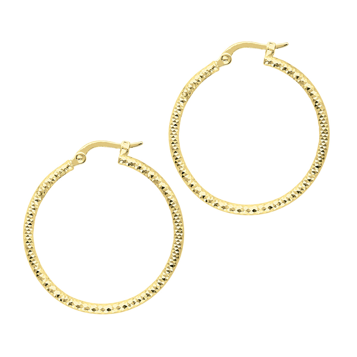 14K Gold Diamond Cut Sparkle Large Hoop Earrings, Diameter 27mm fine designer jewelry for men and women