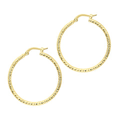 14K Gold Diamond Cut Sparkle Large Hoop Earrings, Diameter 27mm fine designer jewelry for men and women