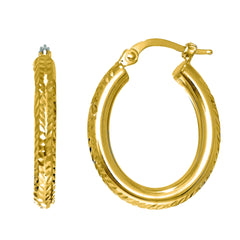 14K Gold Diamond Cut Oval Sparkle Hoop Earrings fine designer jewelry for men and women