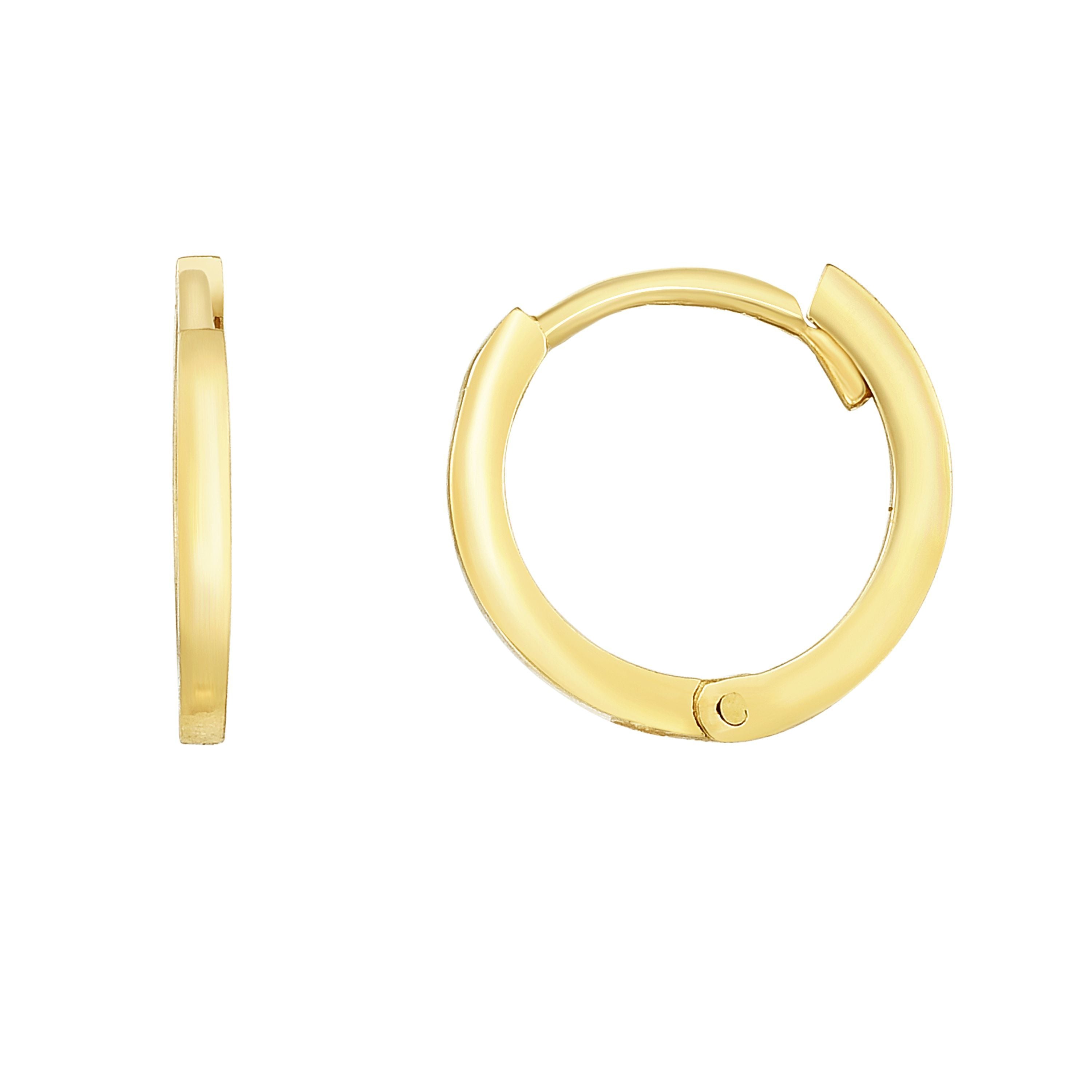 14K Gold Round Hoop Earrings, 12mm fine designer jewelry for men and women