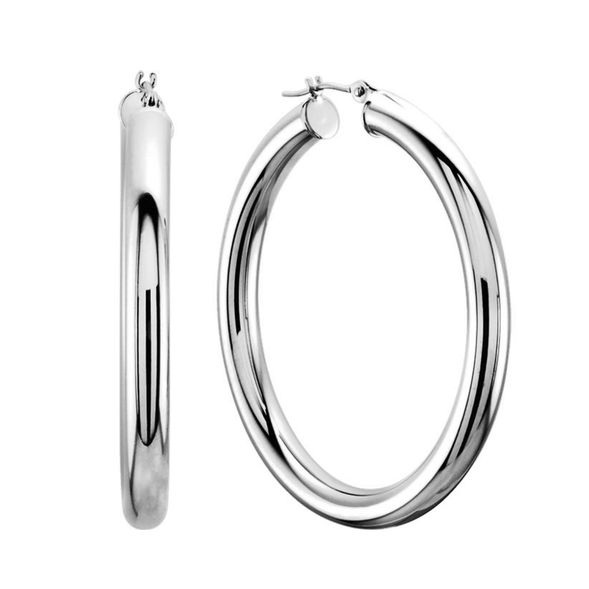 14K White Gold 3MM Shiny Round Tube Hoop Earrings fine designer jewelry for men and women