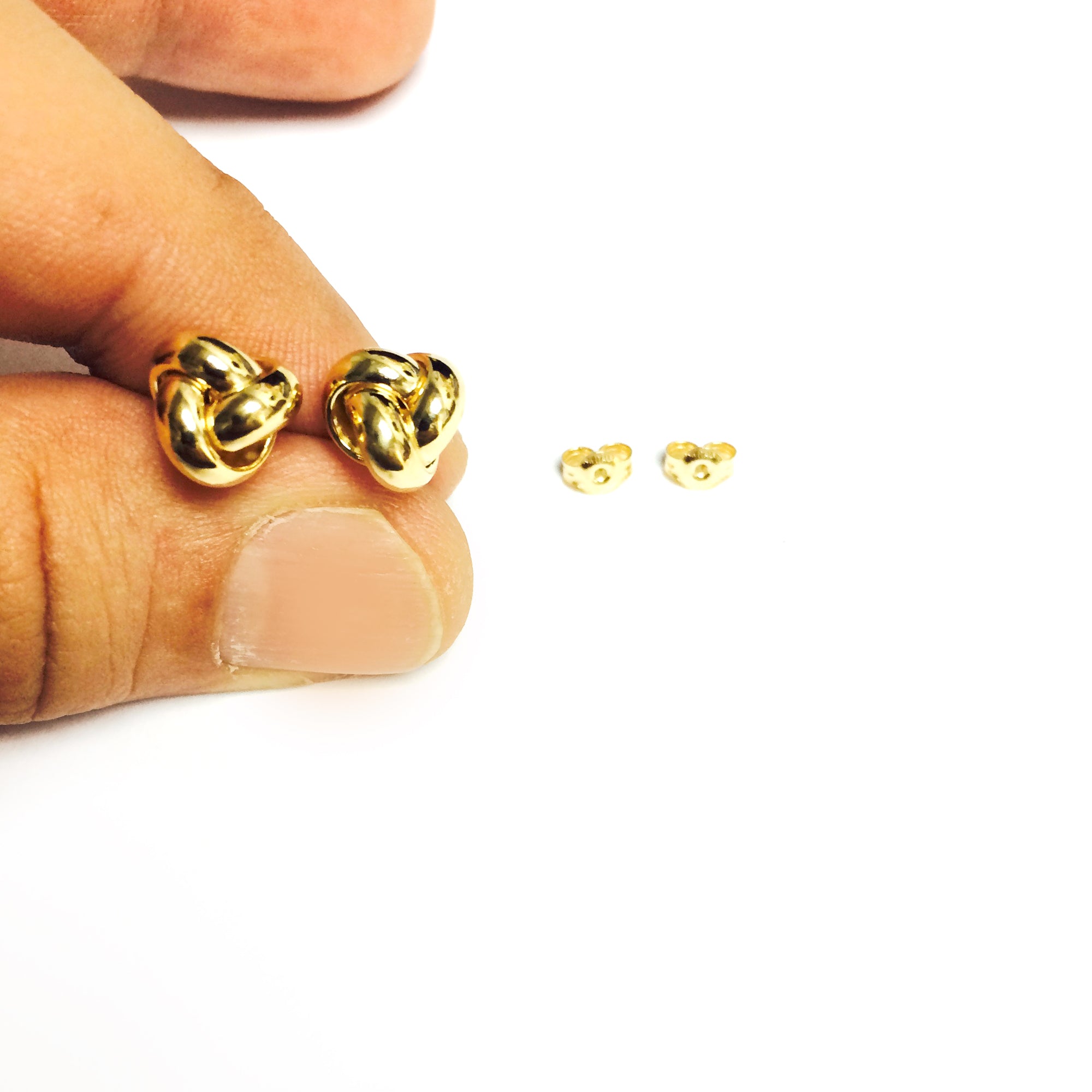 14k Yellow Gold Single Row Love Knot Stud Earrings, 9mm fine designer jewelry for men and women