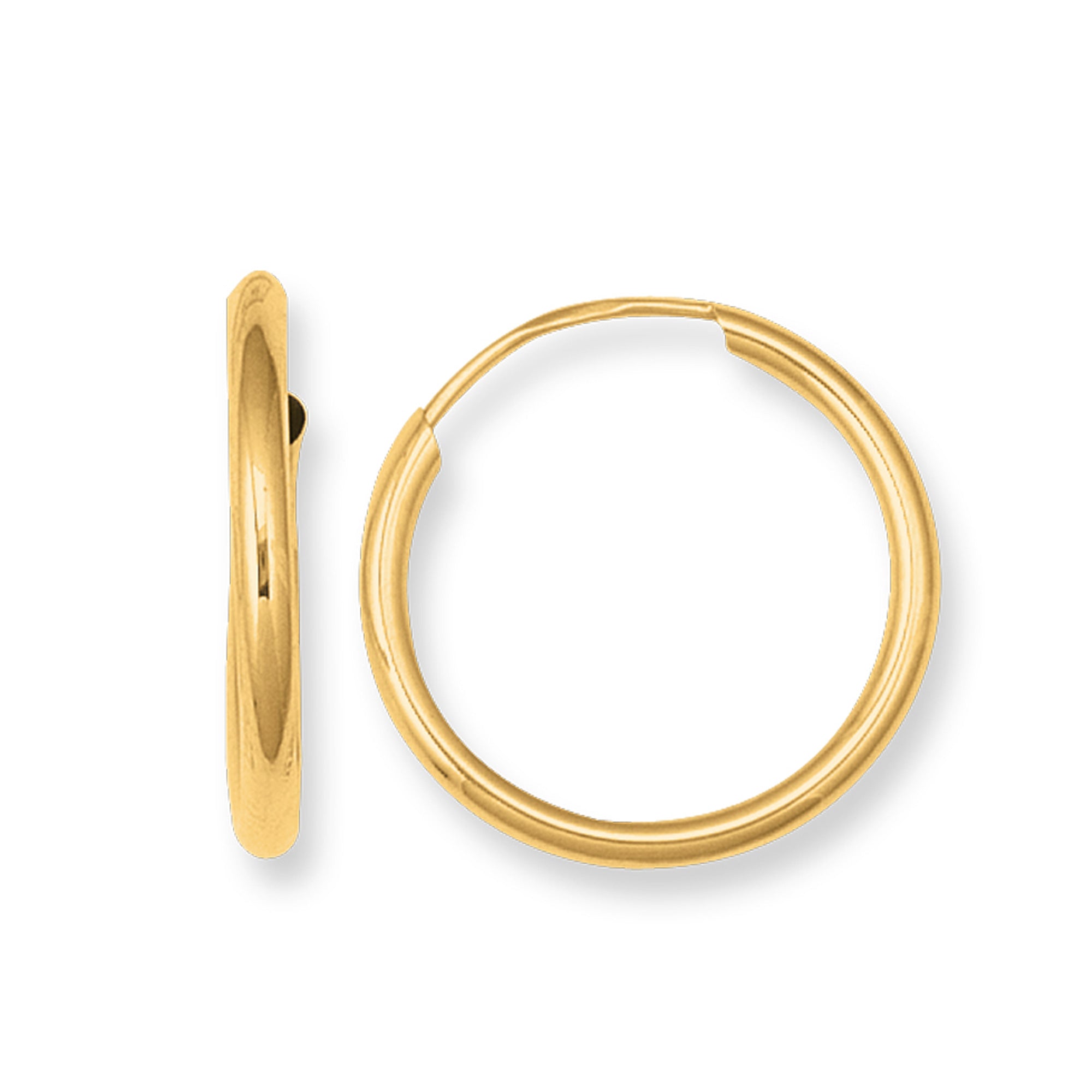 14K Gold Round Endless Hoop Earrings, 10mm fine designer jewelry for men and women